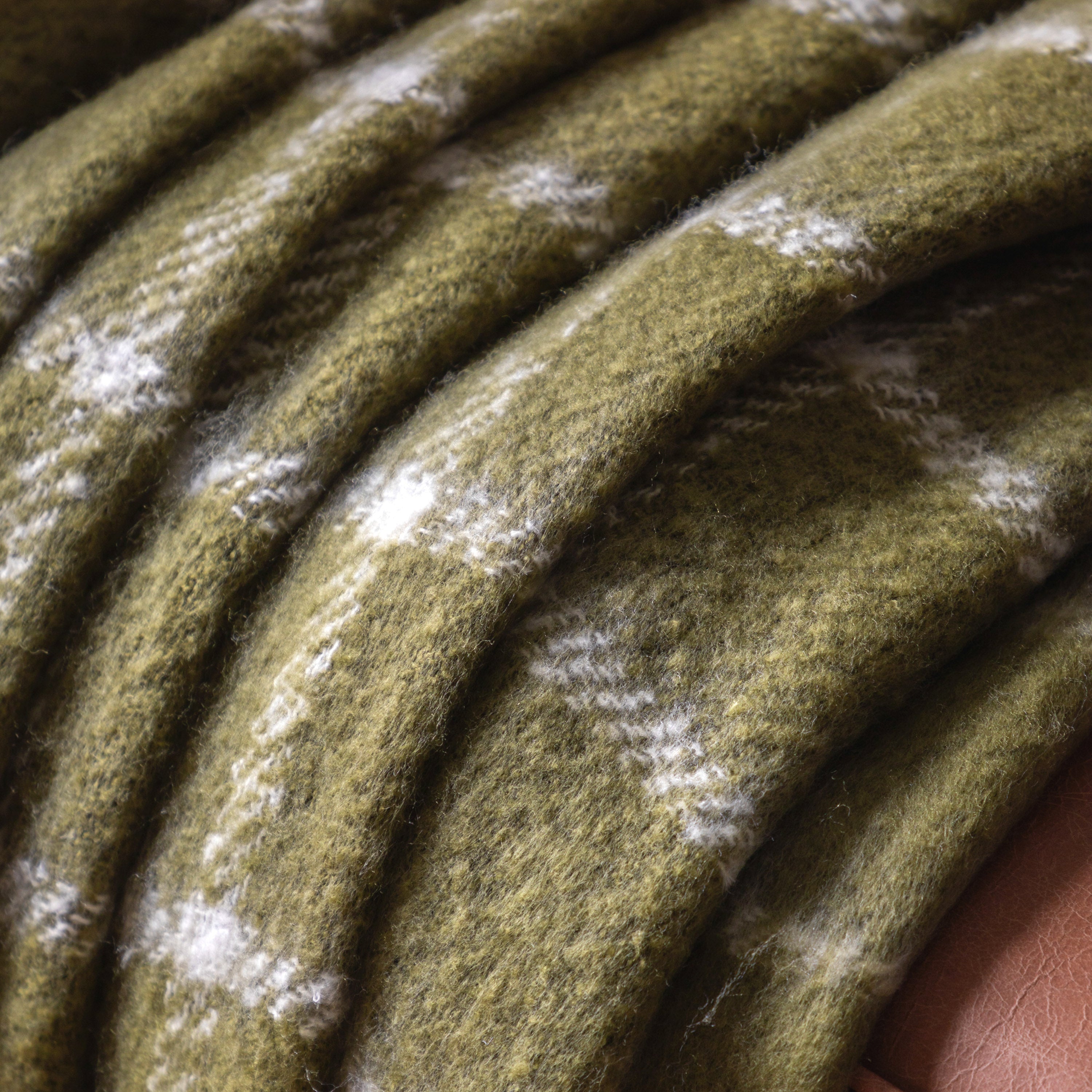 Poly Olive Green Mohair Check Throw